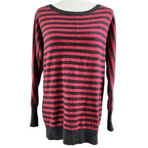 Halogen 100% Cashmere Pink Gray Stripe Dolman Sleeve Sweater Cozy Slouchy